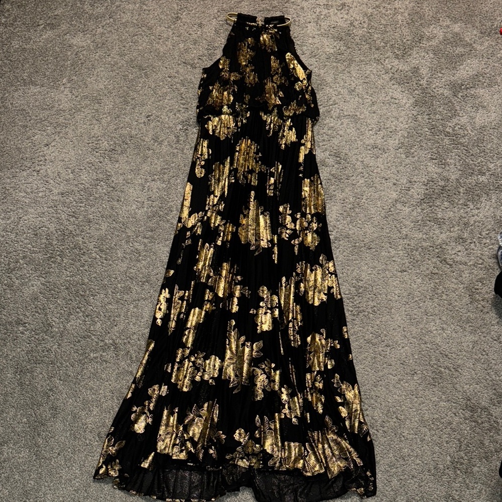 Halogen Black and Gold Floral Maxi Dress